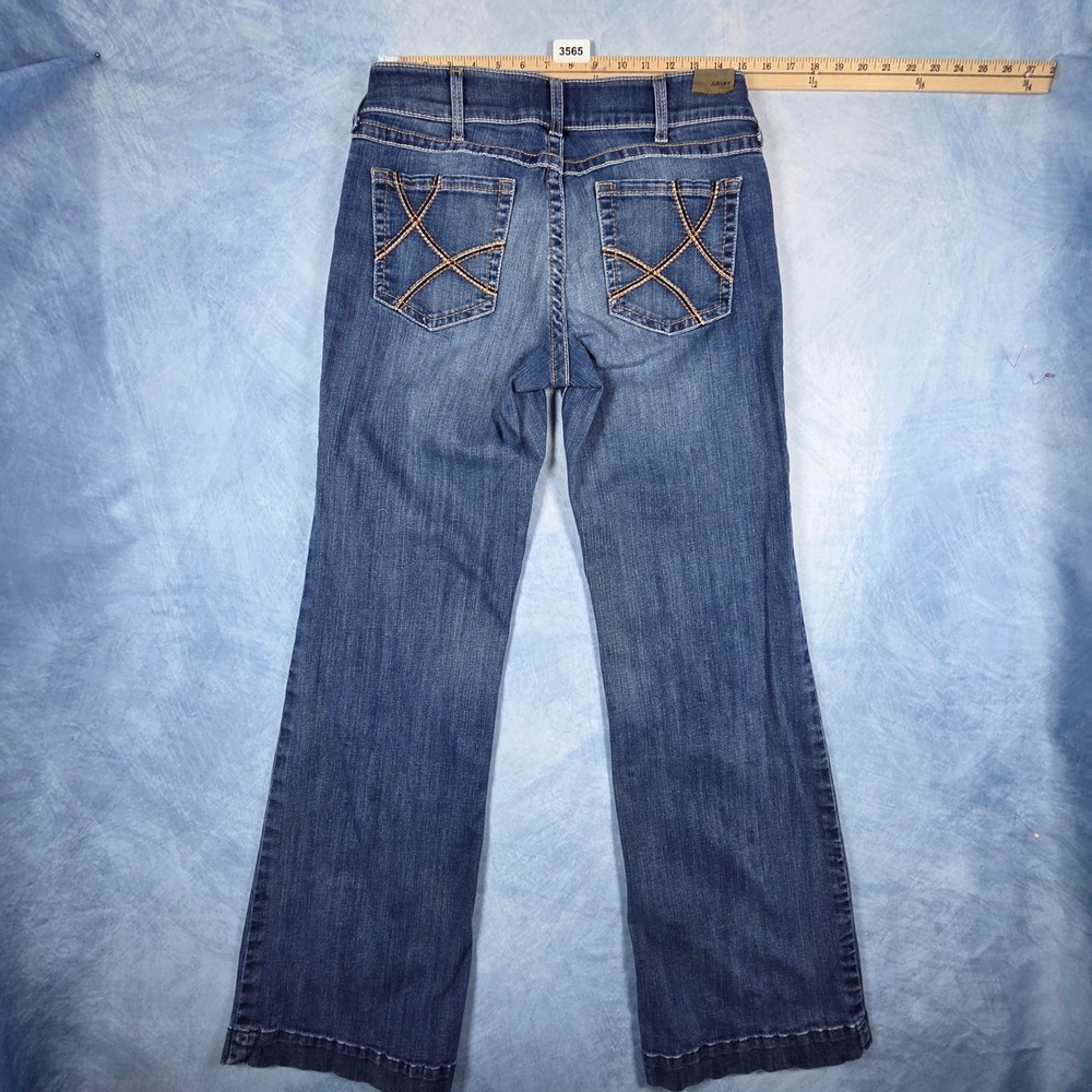 Ariat Denim Trouser Jeans Womens 31L Medium Wash Wide Leg Stretch Blue Denim - Picture 7 of 9